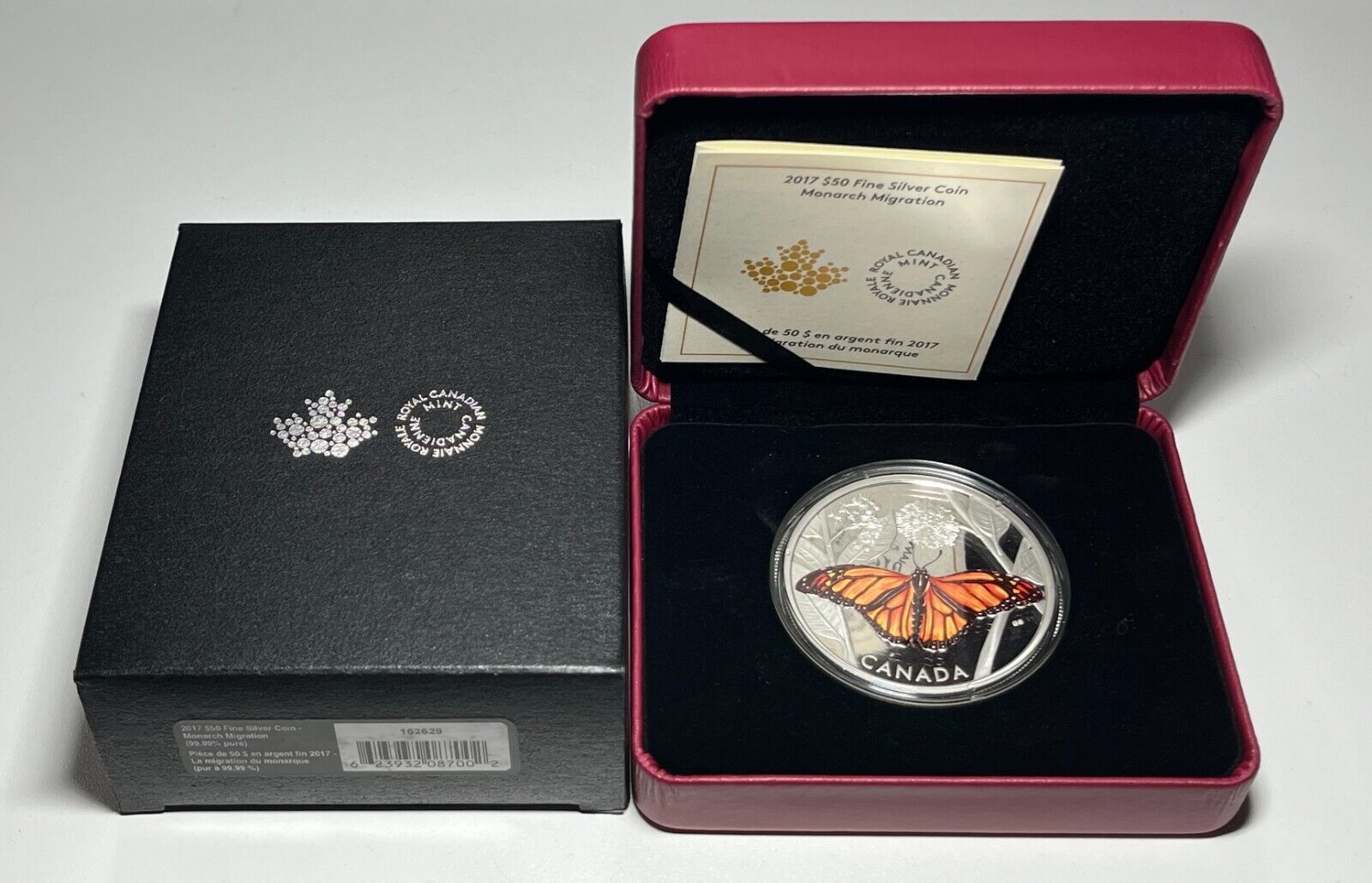 2017 Monarch Migration' Colorized Proof $50 Fine Silver Coin - RCM