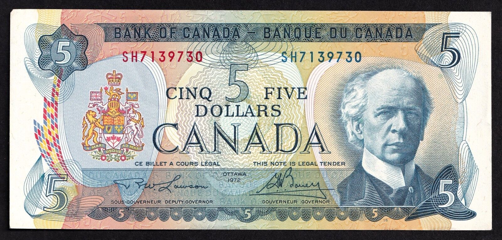 Canada 1972 $5 Five Dollar Banknote Lawson - Bouey S/H 7139730