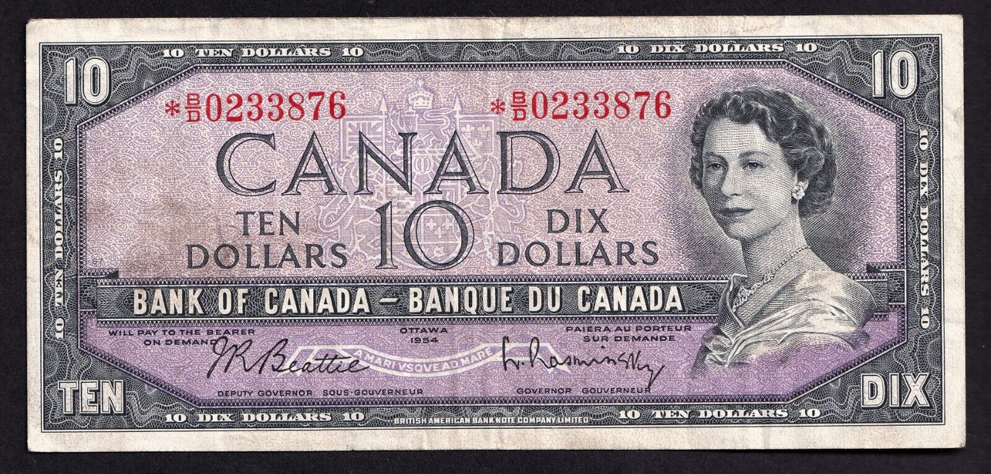 Canada 1954 $10 Ten Dollar Replacement Banknote Beattie - Rasminsky *BD 0472650