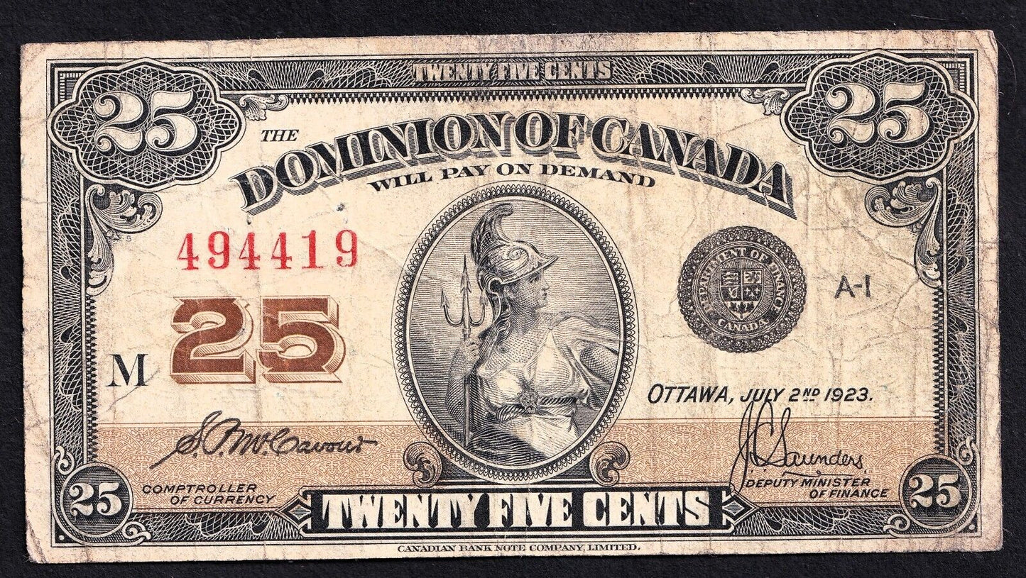 1923 Dominion of Canada 25c Shinplaster Note McCavour - Sanders 494419