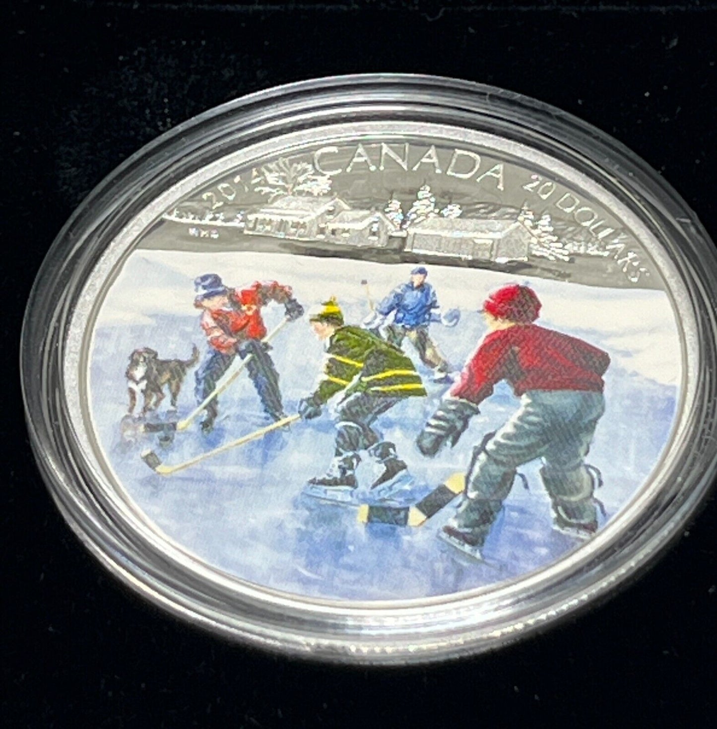 2014 'Pond Hockey' Colorized Proof $20 Silver Coin 1oz .9999 Fine With Box + COA