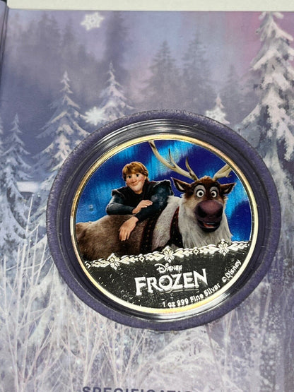 2016 Niue 1 Oz Silver Coin Disney Frozen Kristoff & Sven W Box And COA