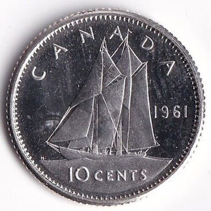 1961 Canada 10 Ten Cents Queen Elizabeth II Dime .800 Silver Proof Like