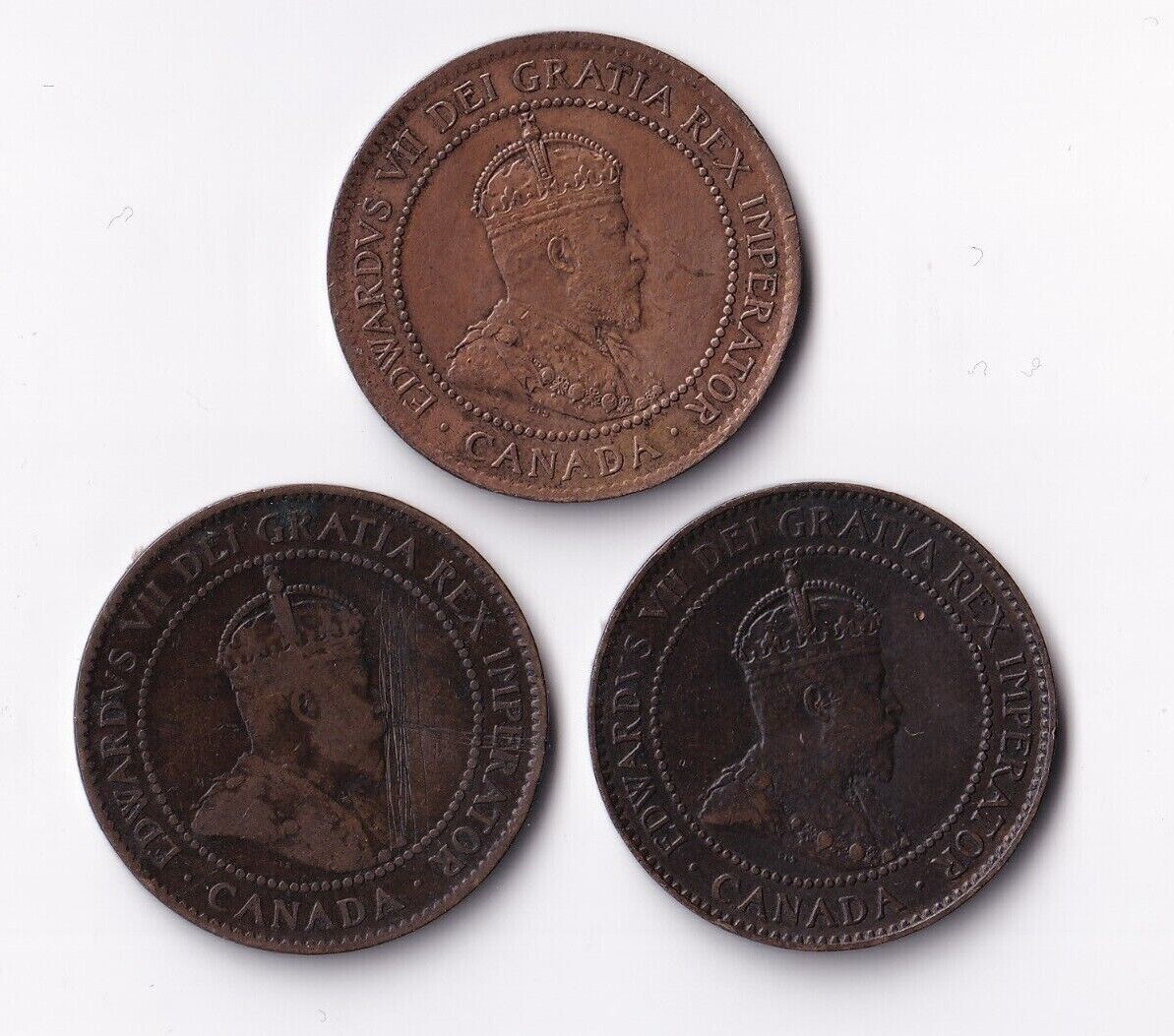 Canada 1904 1 Cent Lot of 3 Large Cents King Edward Coins