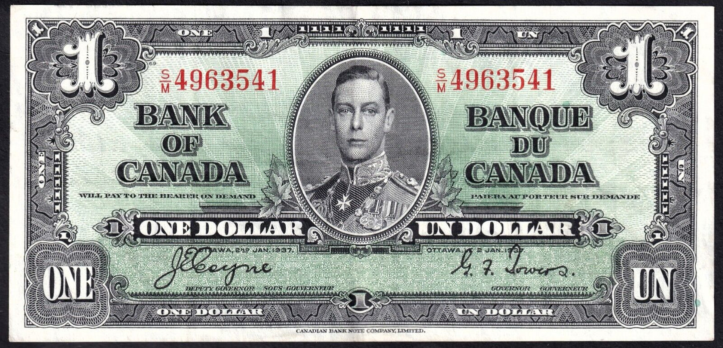 Canada 1937 $1 One Dollar Banknote Coyne - Towers S/M 4963541