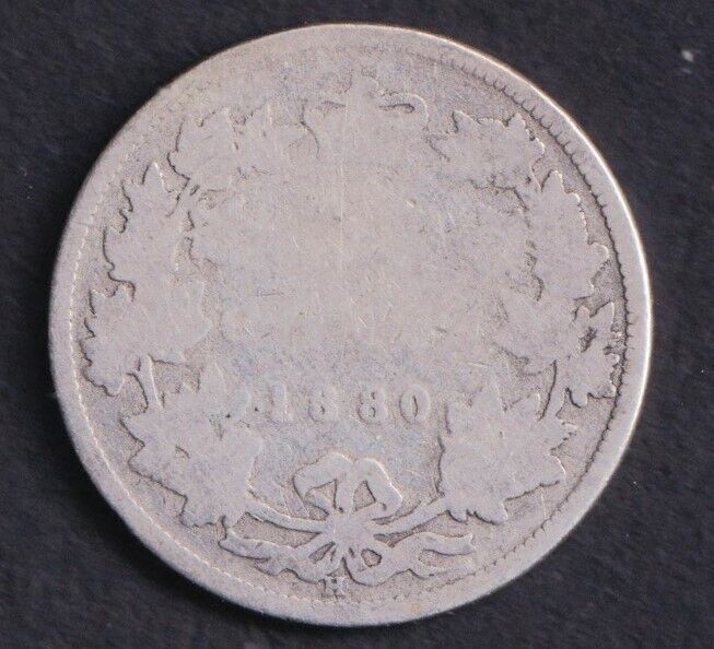 Canada 1880 H 25c Twenty Five Cent Silver Coin Queen Victoria .925 Narrow 0