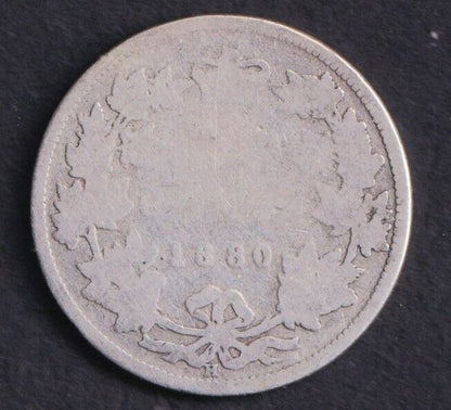 Canada 1880 H 25c Twenty Five Cent Silver Coin Queen Victoria .925 Narrow 0