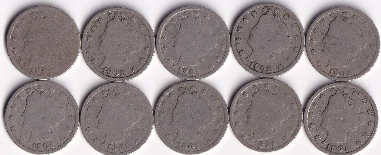 USA 1901 5c Liberty Head Nickel Lot Of Ten Harder Date