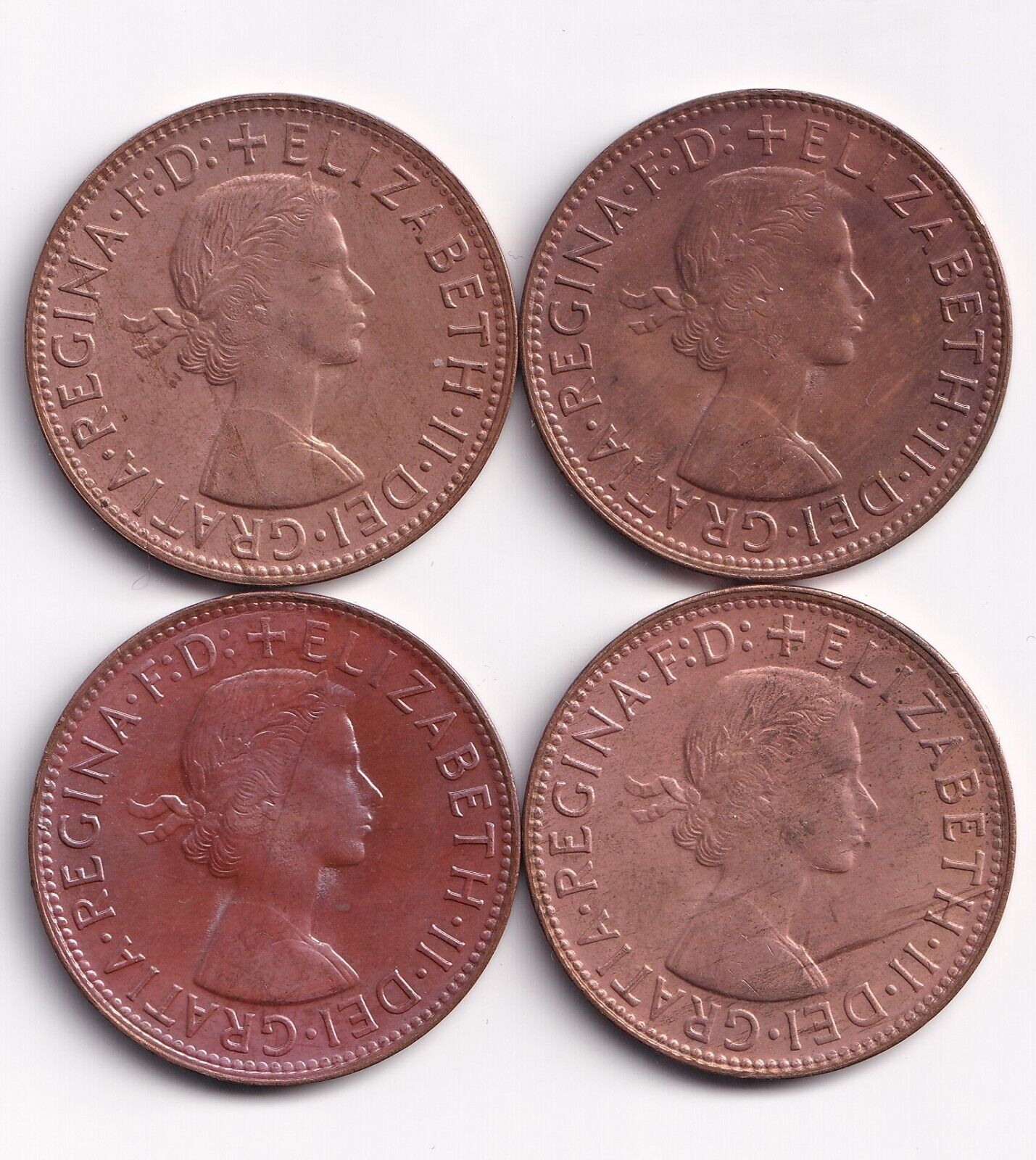 Lot Of 4 1962 Australia Pennies Queen Elizabeth II Very Cool Lot