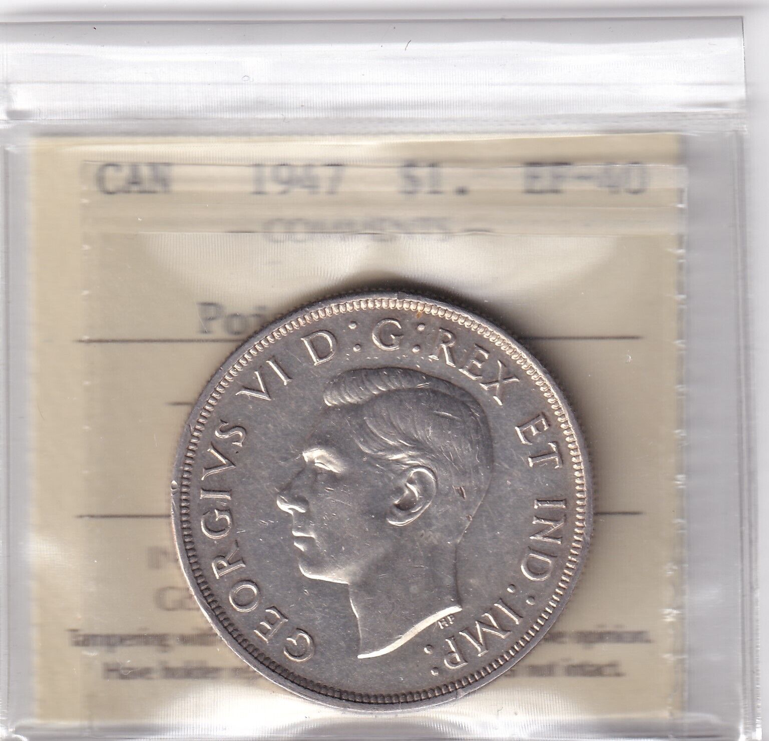 Canada 1947 $1 Silver Dollar Silver Coin ICCS Graded Extra Fine - 40 Pointed 7