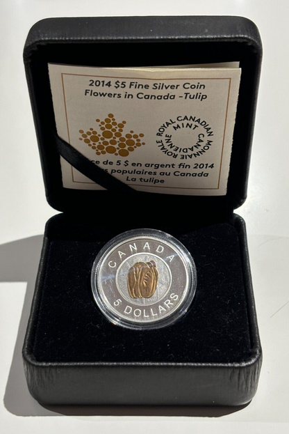 Royal Canadian Mint 2014 $5 Fine Silver Coin Flowers In Canada: Tulip