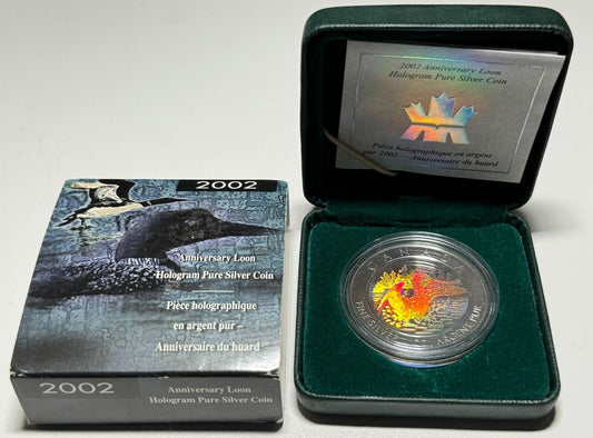 2002 Canada $5 The One Dollar Loon, 15th Anniversary Pure Silver Hologram Coin