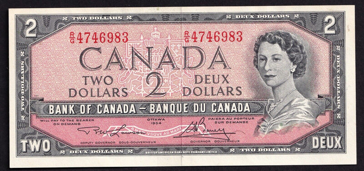 Canada 1954 $2 Two Dollar Banknote Lawson - Bouey R/G 4746983