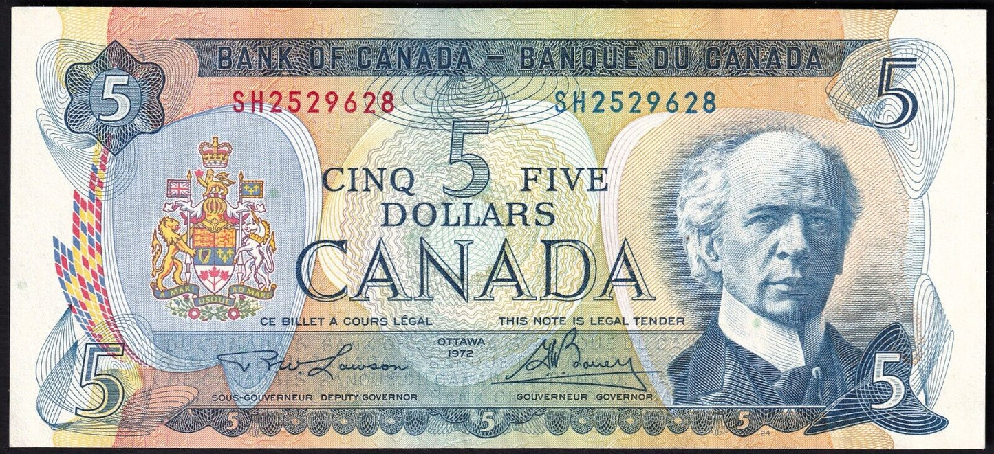 Canada 1972 $5 Five Dollar Banknote Lawson - Bouey SH2529628