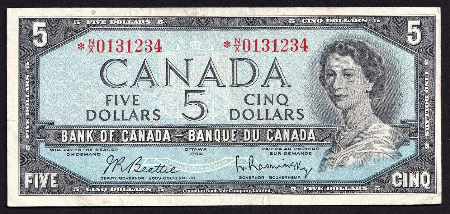 Canada 1954 $5 Five Dollar Replacement Banknote Beattie - Rasminsky *N/X 0131234