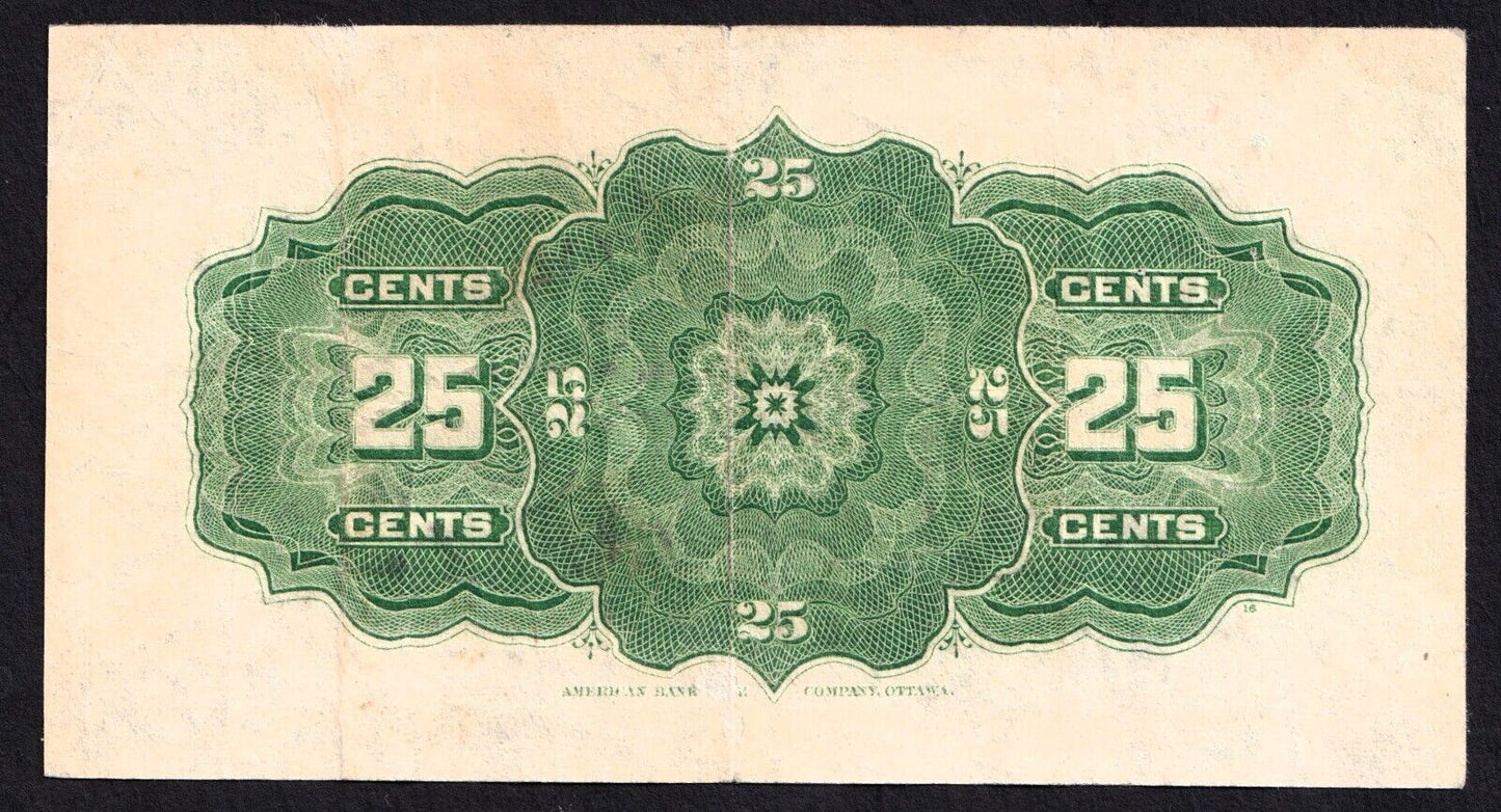 1900 Dominion of Canada 25c Shinplaster Note Saunders #JOK