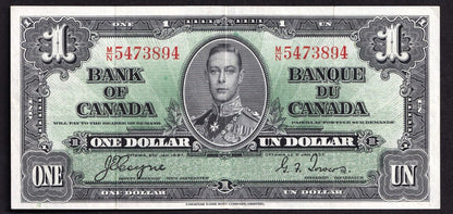 Canada 1937 $1 One Dollar Banknote Coyne - Towers M/N 5473894 Nice Colour