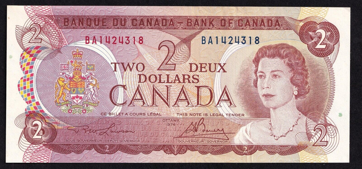 Canada 1974 $2 Two Dollar Banknote Lawson - Bouey BA 1424318