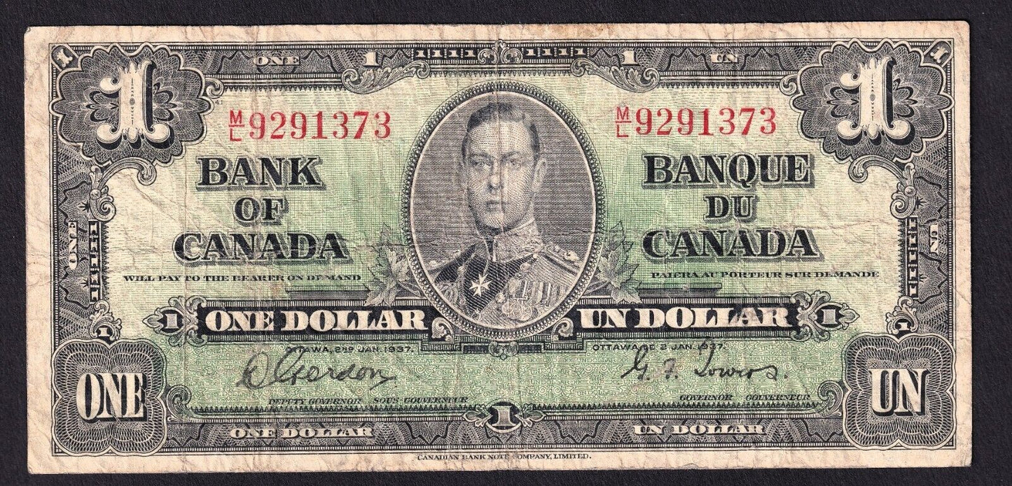 Canada 1937 $1 One Dollar Banknote Gordon - Towers M/L 9291373