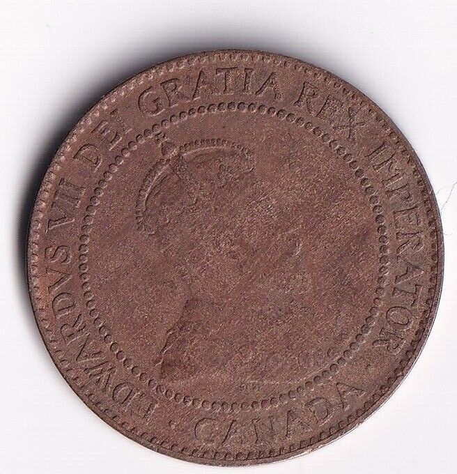 Canada 1910 1 Cent One Large Cent Coin King Edward Nice Details