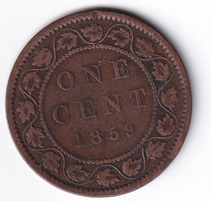 Canada 1859 1c One Large Cent Queen Victoria Fine Narrow "9"