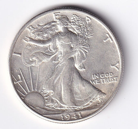 United States 1941-D  .900 Silver Walking Liberty Half Dollar 50 Cent XF+