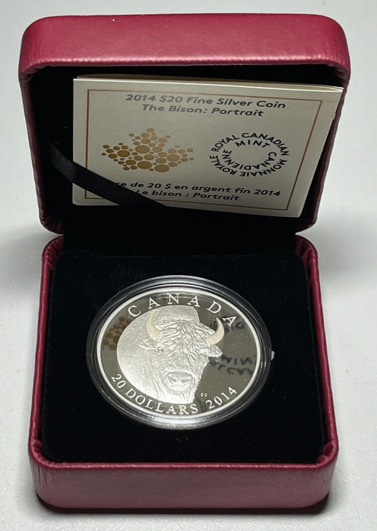 2014 $20 Fine Proof Silver Coin - The Bison: A Portrait With Box + COA