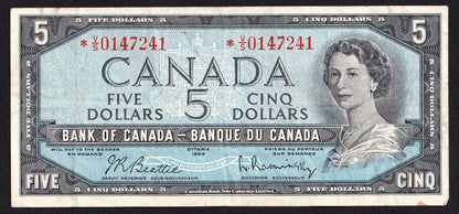 Canada 1954 $5 Five Dollar Replacement Banknote Beattie - Rasminsky *VS 0147241