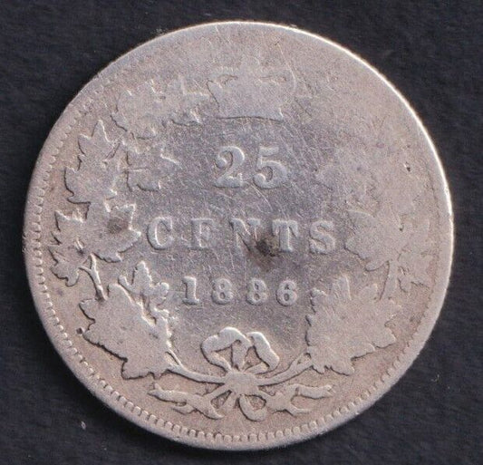 Canada 1886 25c Twenty Five Cent Silver Coin Queen Victoria .925 Silver G