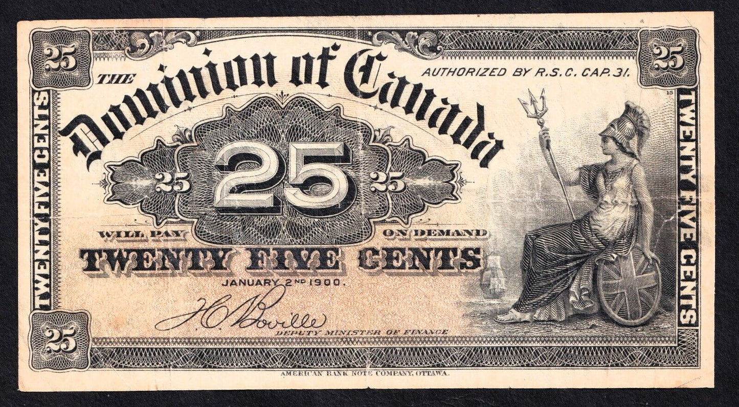 1900 Dominion of Canada 25c Shinplaster Note Boville - Nice Details #000