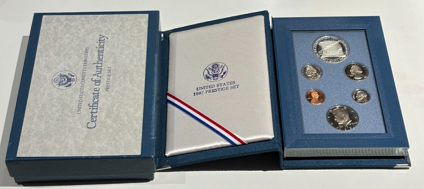 1987 U.S. Mint Proof Silver Prestige Set "CONSTITUTION" Box & COA (6 Coin)