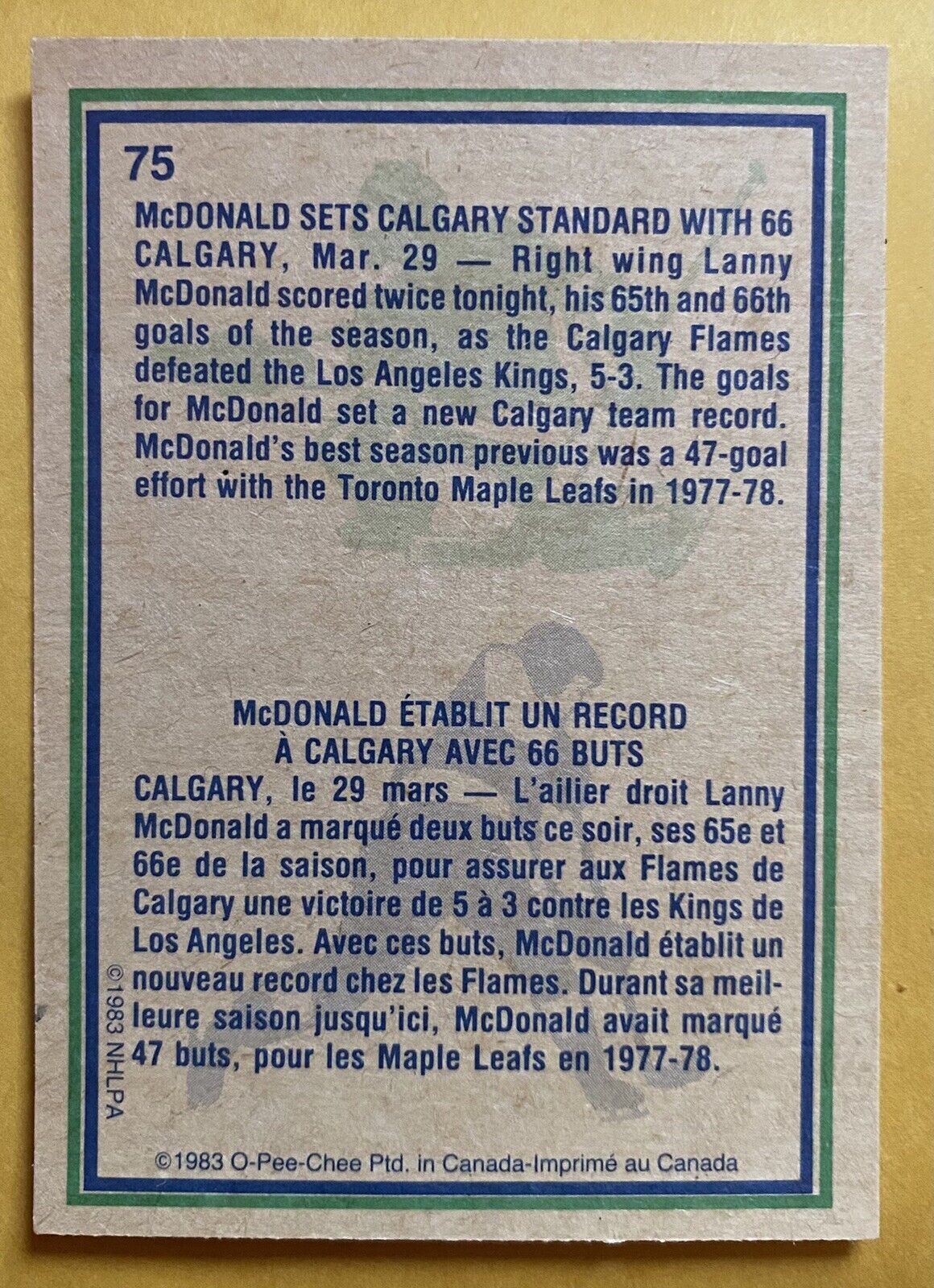 Lanny McDonald HL HOF 1983-84 O-PEE-CHEE OPC Hockey #75 Calgary Flames