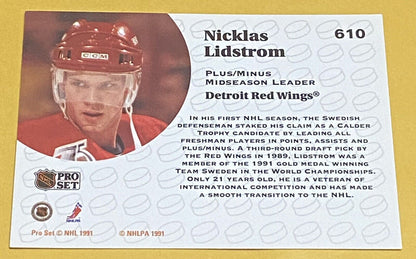 1991-92 PRO SET ENGLISH HOCKEY ROOKIE LEADER NICKLAS LIDSTROM RC #610 !