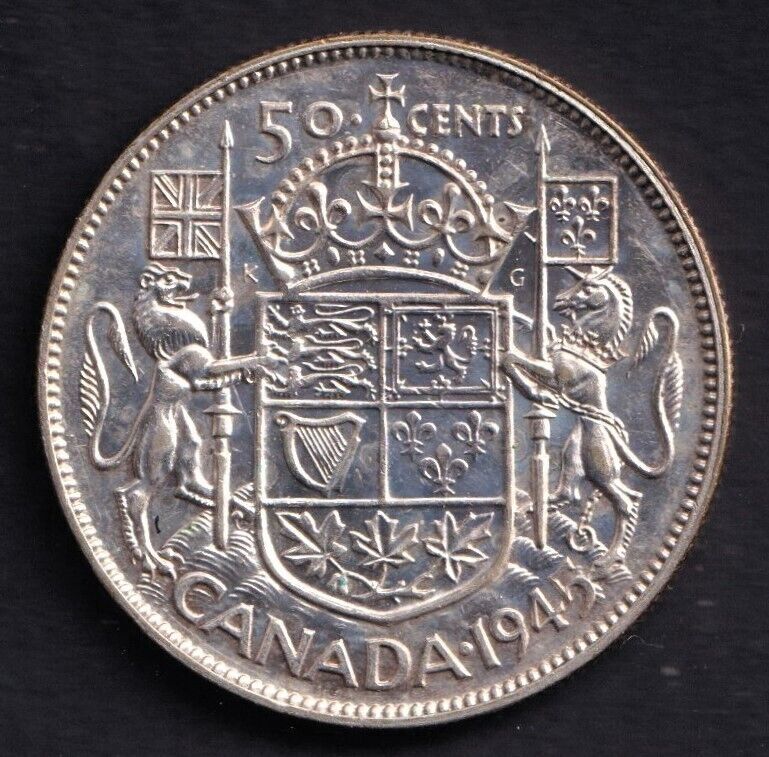 Canada 1945 Canada 50 Cent King George VI .800 Silver - Narrow Date Narrow 4