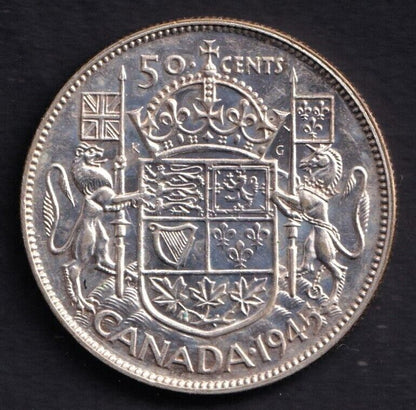 Canada 1945 Canada 50 Cent King George VI .800 Silver - Narrow Date Narrow 4