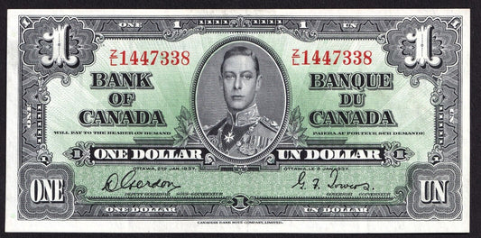 Canada 1937 $1 One Dollar Banknote Gordon - Towers Z/L 1447338