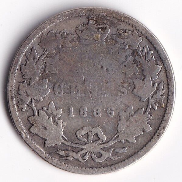 1886 Canada 25 Twenty-Five Cents Queen Victoria Quarter .925 Silver Good 6/7