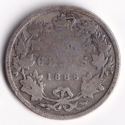 1886 Canada 25 Twenty-Five Cents Queen Victoria Quarter .925 Silver Good 6/7