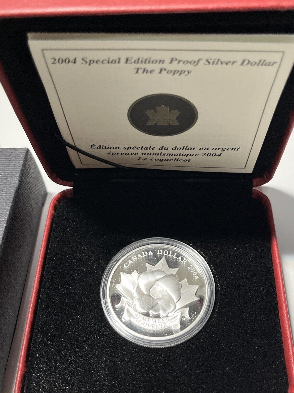 2004 Canada Special Edition Proof Silver Dollar - The Poppy With Box + COA