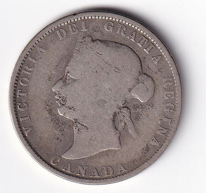 1874H Canada 25 Cent .925 Silver Quarter - Queen Victoria Semi Key Date F