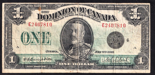 Dominion Of Canada 1923 $1 One Dollar Banknote Campbell - Clark Black Seal