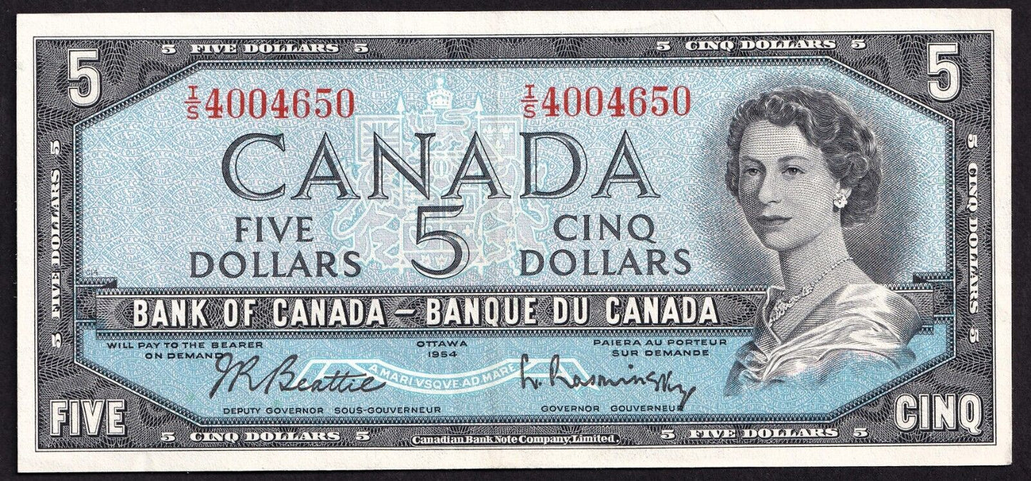 Canada 1954 $5 Five Dollar Banknote Beattie - Rasminsky Nice Colour T/S 4004650