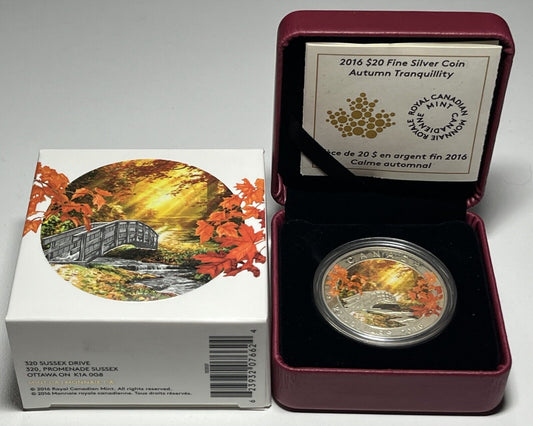 2016 Canada $20 Autumn Tranquility Fine Silver Coin .9999 Silver - Complete