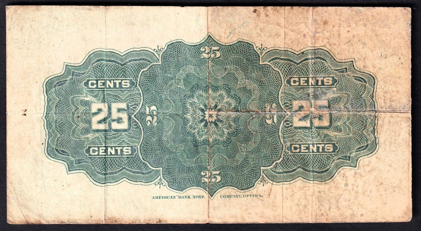 1900 Dominion of Canada 25c Shinplaster Note Courtney