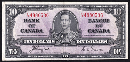 Canada 1937 $10 Ten Dollar Banknote Coyne - Towers H/T 4980536