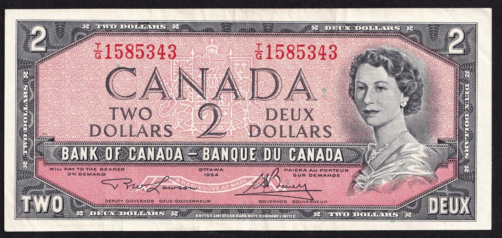 Canada 1954 $2 Two Dollar Banknote Lawson - Bouey T/G 1585343