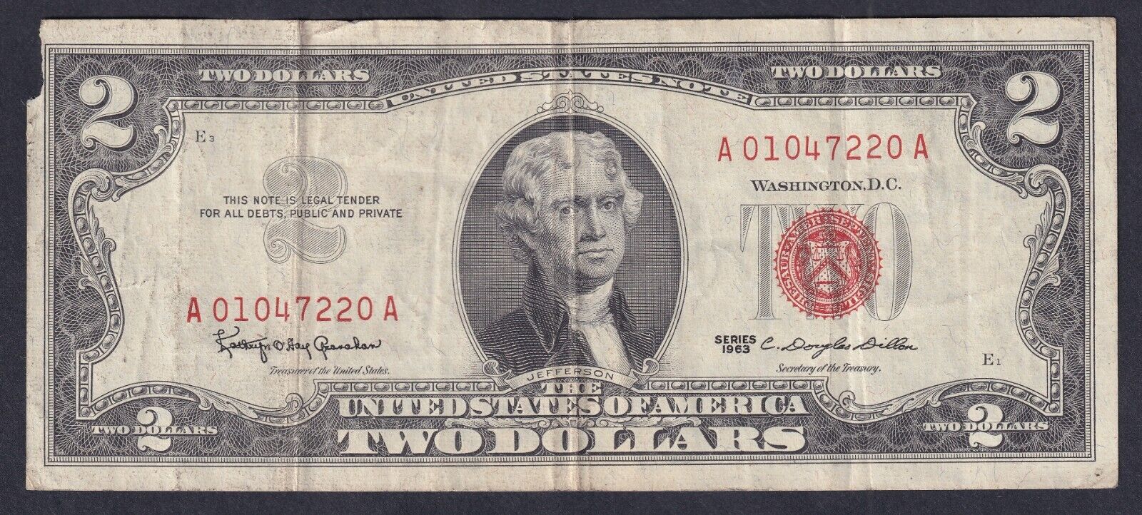 United States Series 1963 $2 Banknote Red Seal