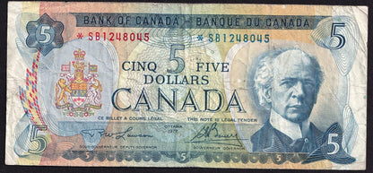 Canada 1972 $5 Five Dollar Banknote Lawson - Bouey Replacement *SB Below 1.6M