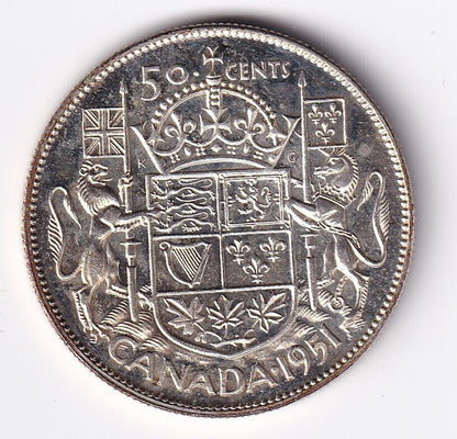 Canada 1951 50 Fifty Cent Half Dollar Silver Coin King George VI