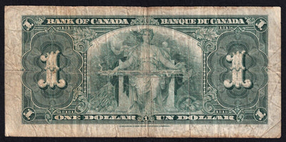 Canada 1937 $1 One Dollar Banknote Coyne - Towers J/N 0150486